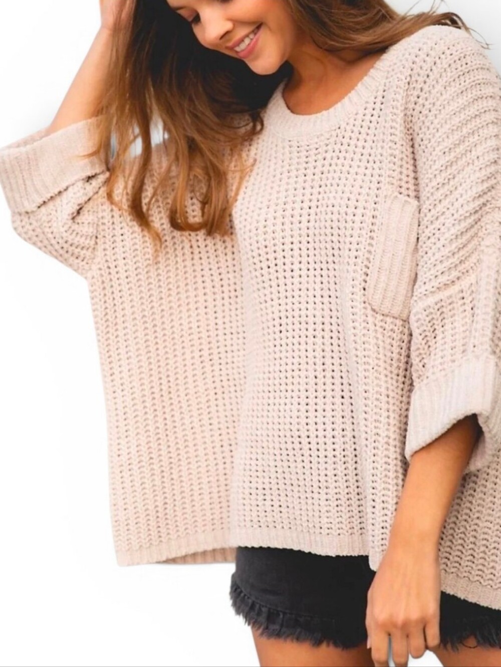 POL Oversized Soft Knit Front Pocket Pullover Sweater - Small